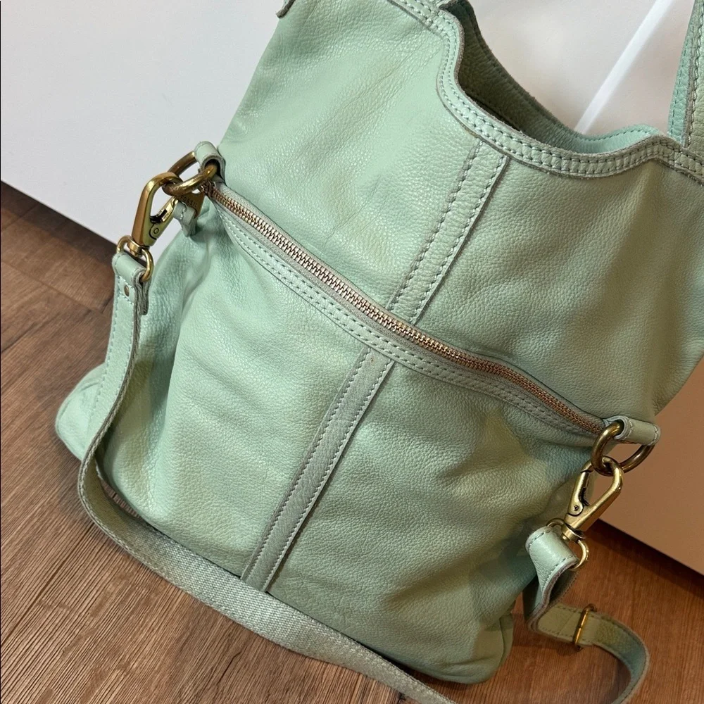 Mint Green Leather Purse Fossil gold trim crossbody bag women’s handbag